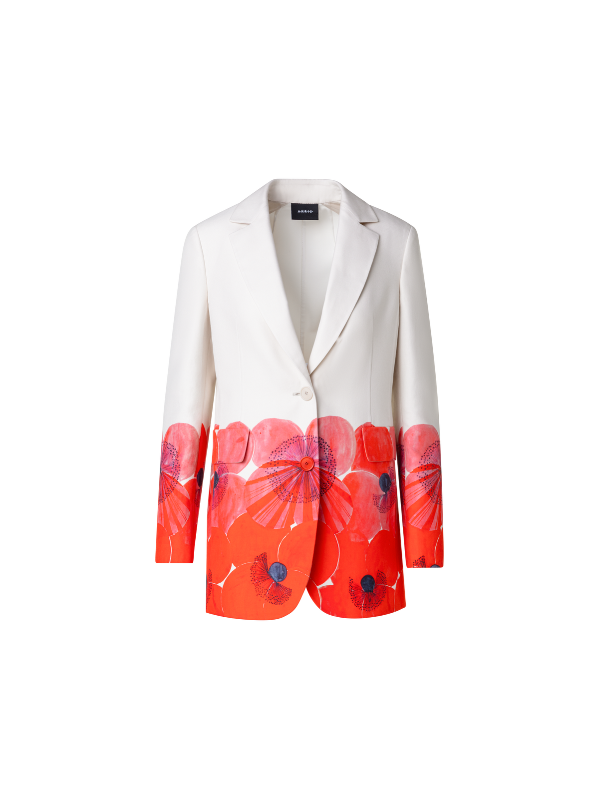 Designer Long Double-Face Jacket with Poppy Print - multicolor - red