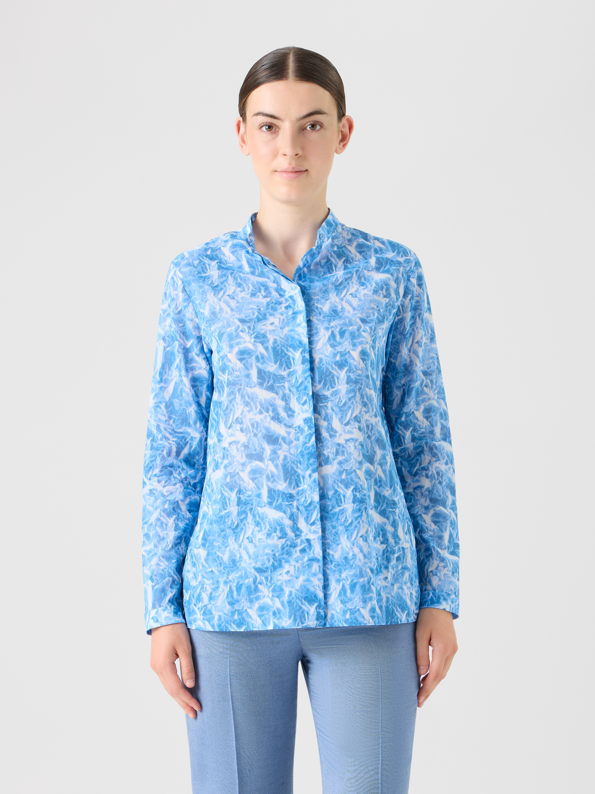 Designer Whitecaps Print Cotton Voile Tunic Blouse - blue #editorial