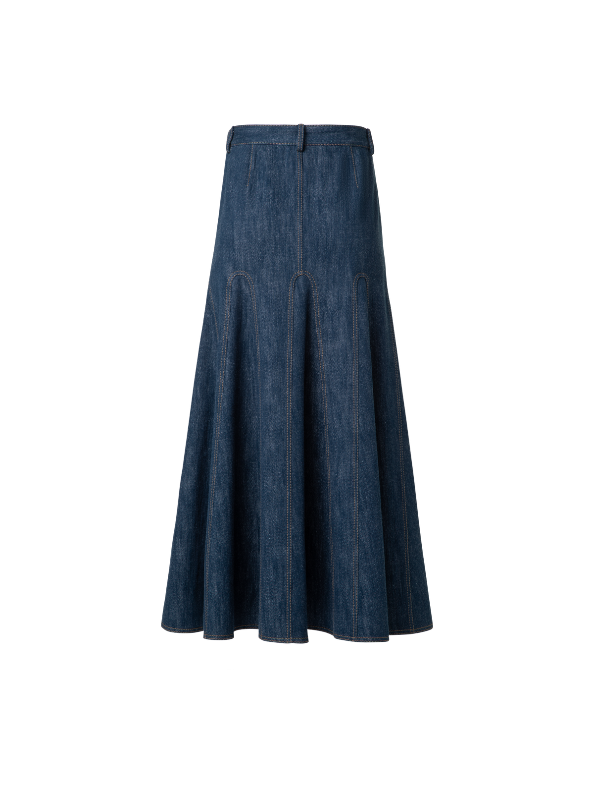 Designer Pleated Denim Midi Skirt - navy - blue
