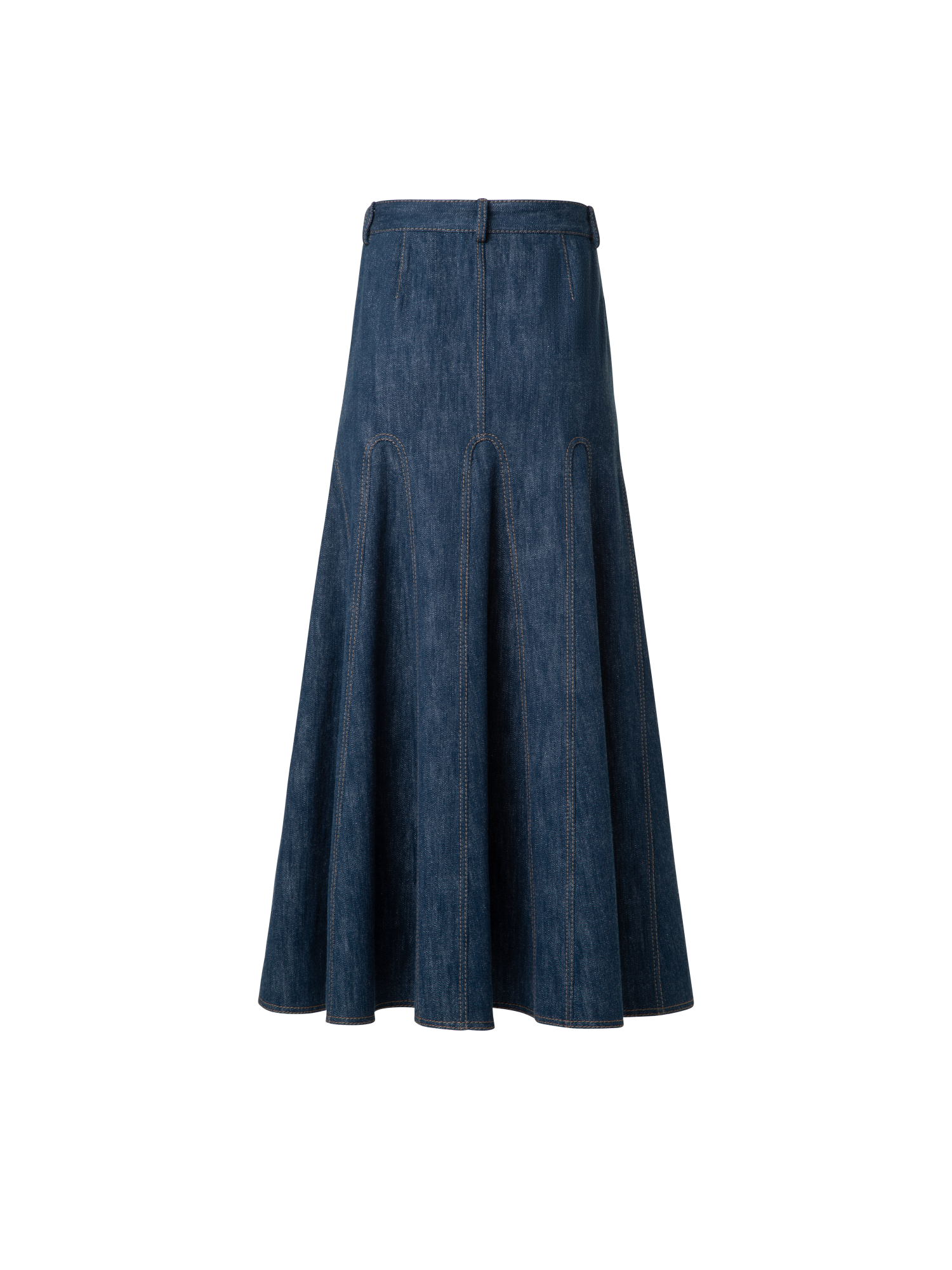Designer Pleated Denim Midi Skirt - navy - blue