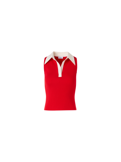 Designer Sleeveless Merino Wool Knit Polo - red