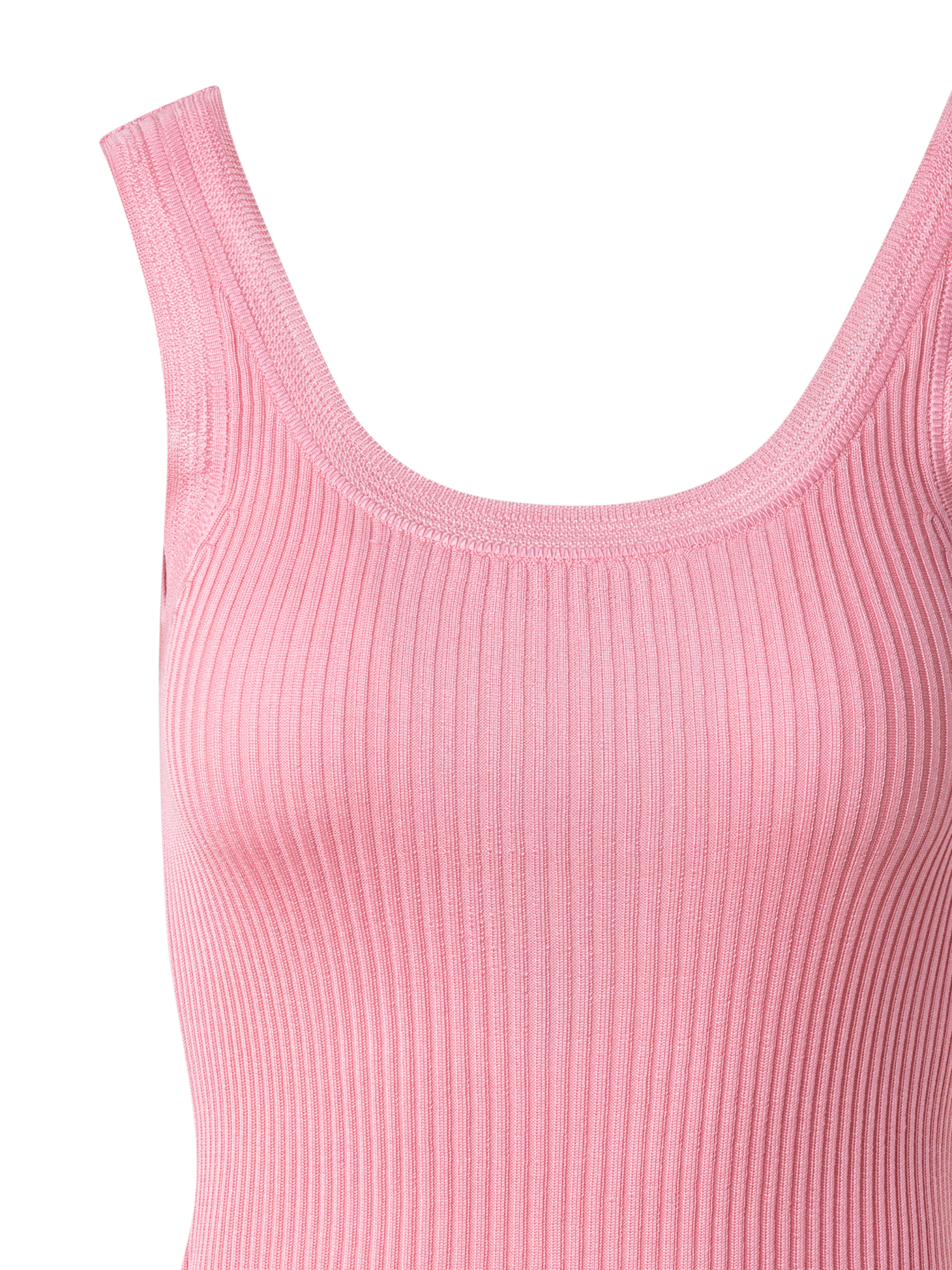 Designer Silk Knit Rib Tank Top with Knitted Trim - pink
