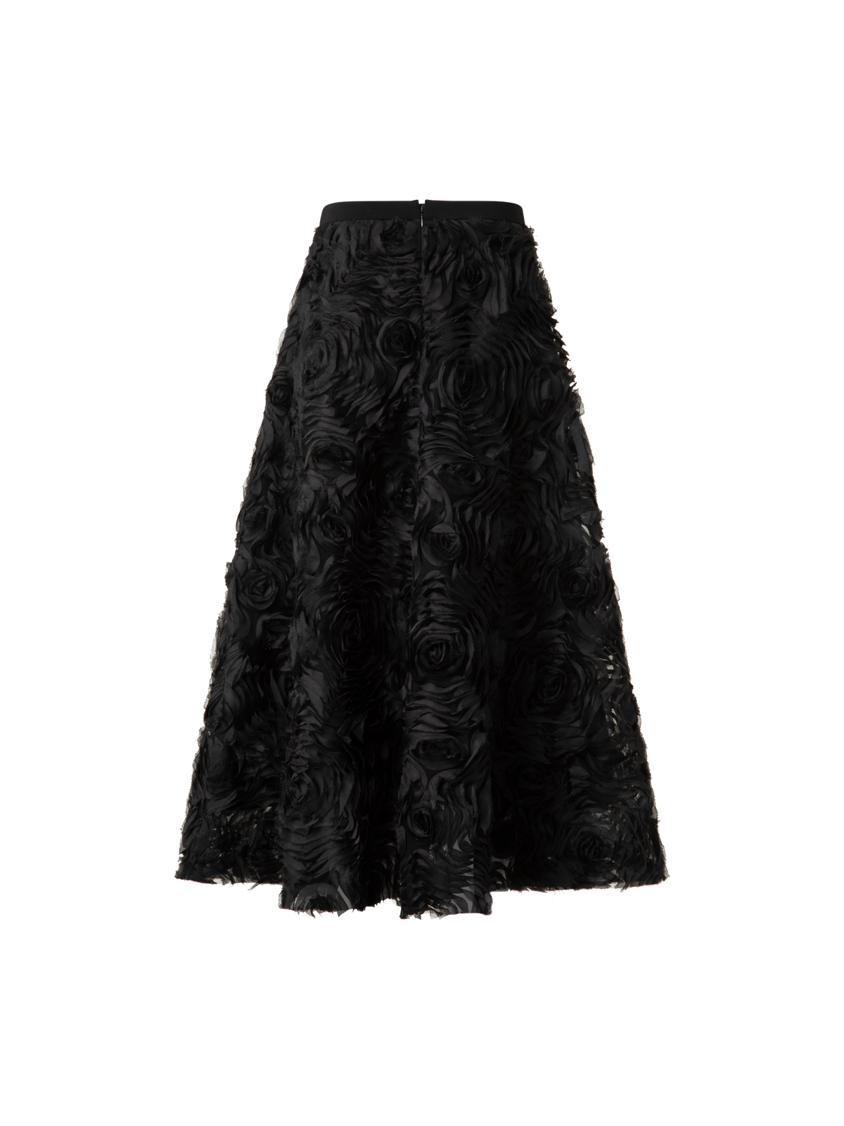 Designer A-Line Midi Skirt with 3D Carnation Embroidery - black