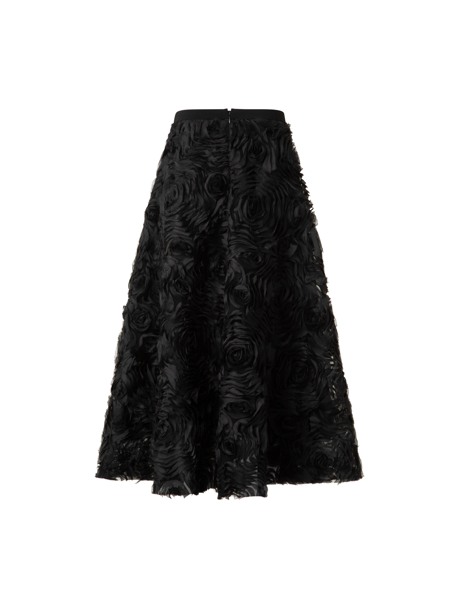 Designer A-Line Midi Skirt with 3D Carnation Embroidery - black