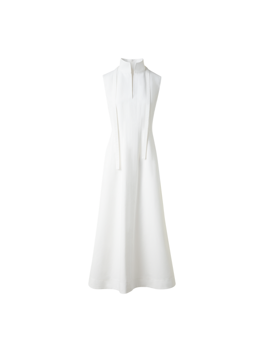 Designer Fit-and-Flare Cotton Midi Dress with Bow - white