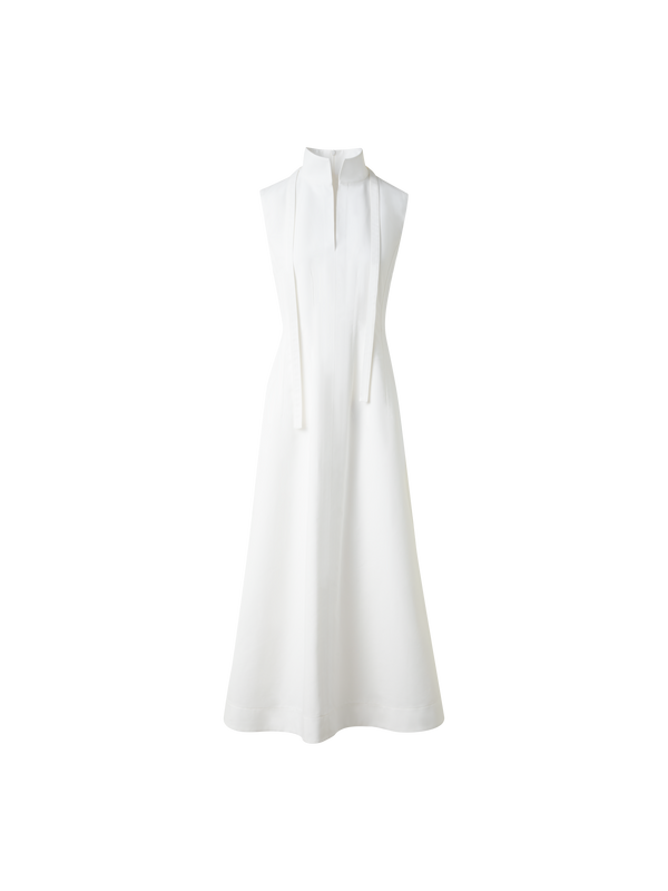 Designer Fit-and-Flare Cotton Midi Dress with Bow - white
