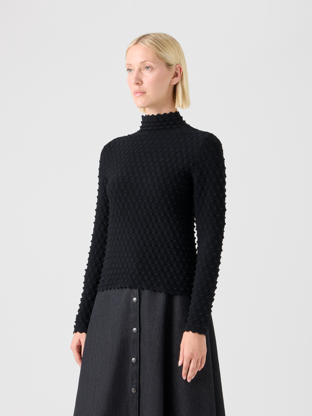 Designer 3D Textured Viscose Knit Sweater - black #editorial