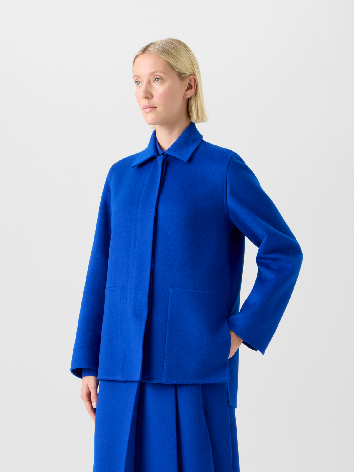 Designer Long Cashmere Double-Face Shirt Jacket - blue #editorial