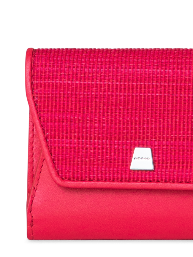 Designer Compact Wallet in Horsehair and Leather - red