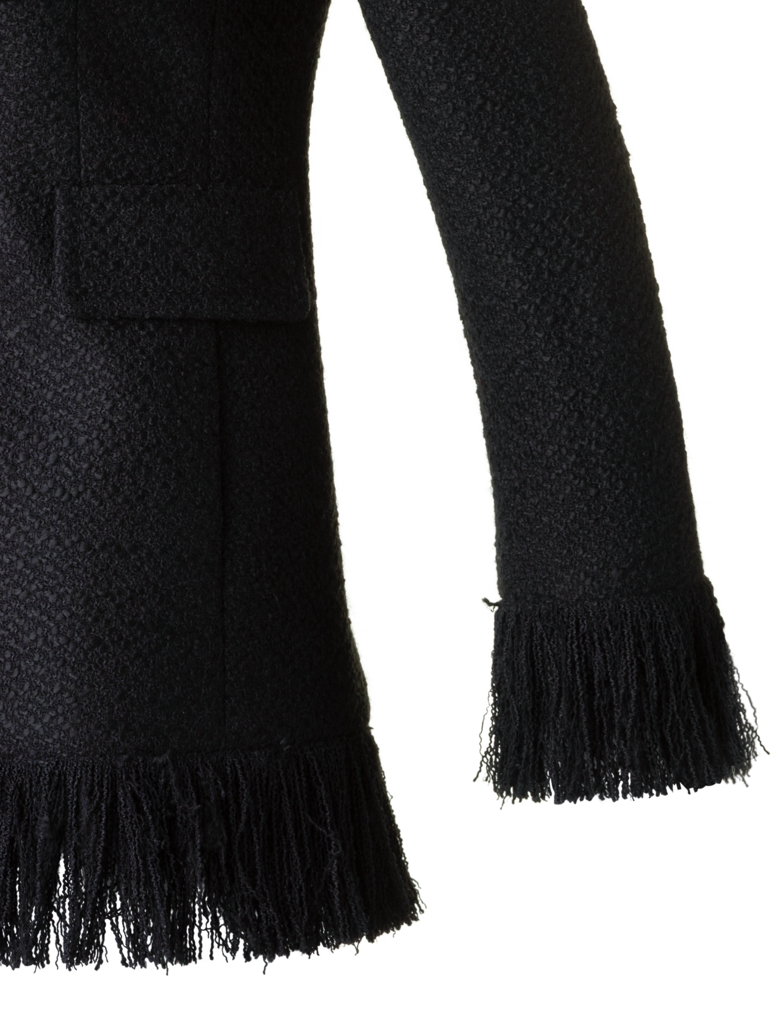 Designer Double-Breasted Illusion Jacket with Fringes - black - neutral