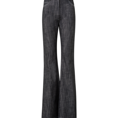 High Waisted Flared Cotton Denim Pants