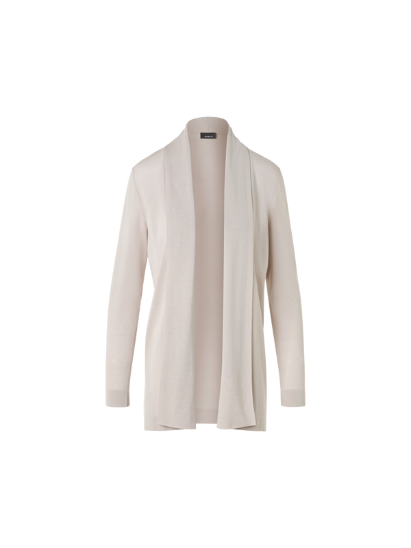 Designer Long Silk Cotton Cardigan with Shawl Collar - neutral - beige