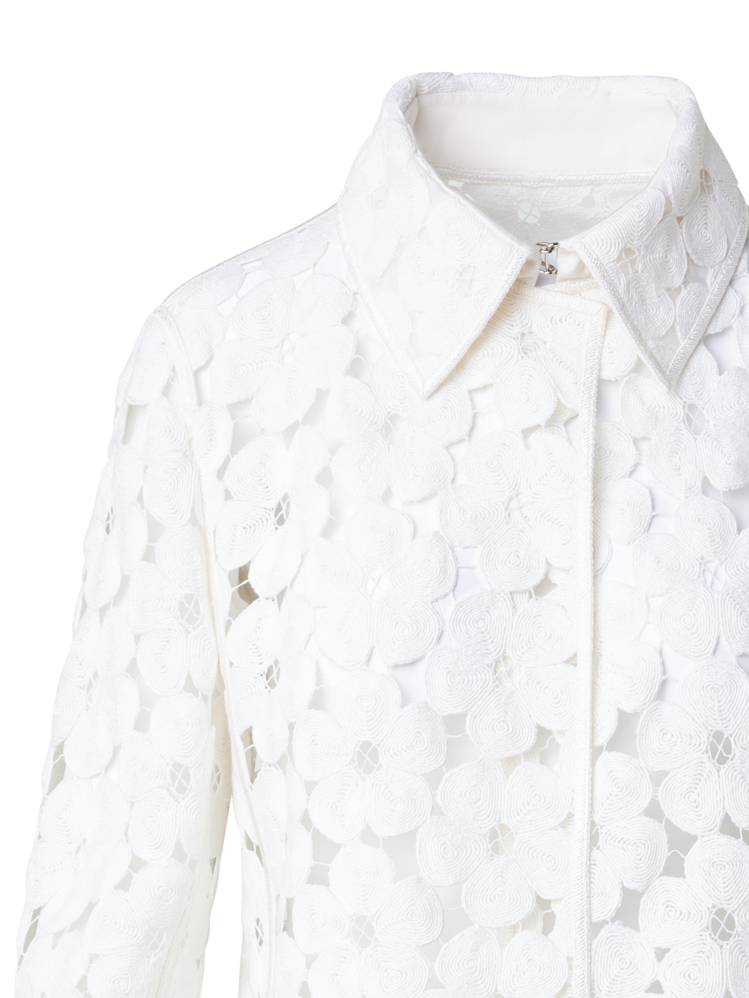 Designer Short Jacket with Allover Anemone Embroidery - ecru - white