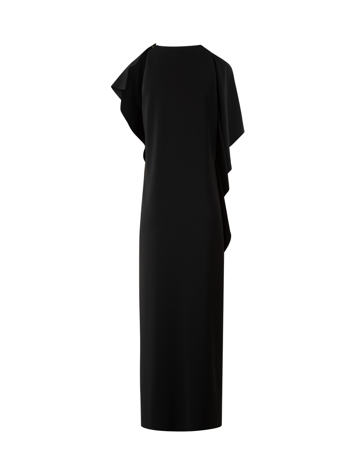 Designer Laser Cut Midi Dress with Off-shoulder Drape - black