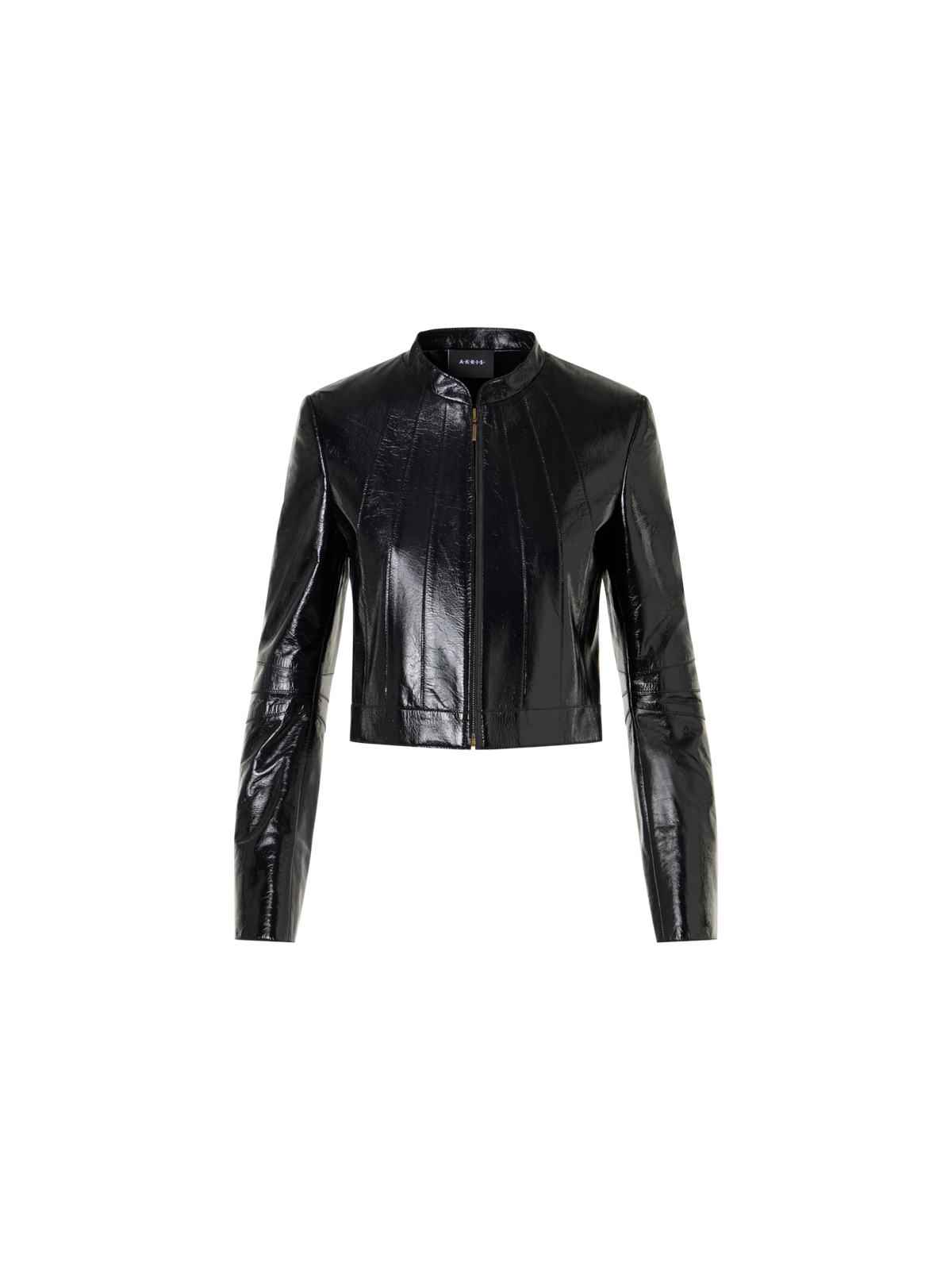Designer Short Fitted Lacquered Nappa Leather Jacket - black