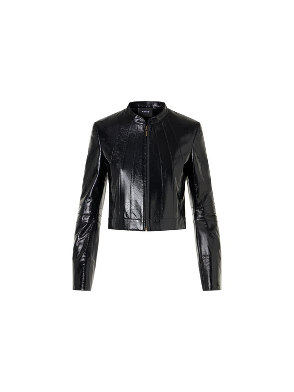 Designer Short Fitted Lacquered Nappa Leather Jacket - black