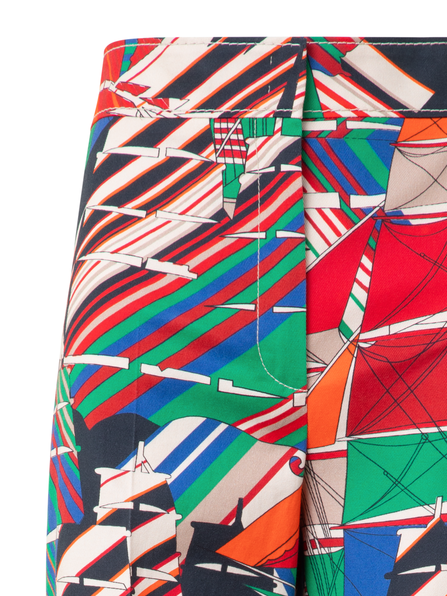 Designer Cropped Wide Denim Pants with Sea Clipper Print - multicolor