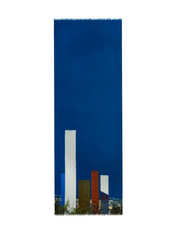 Designer Barragan Towers Print Scarf - navy