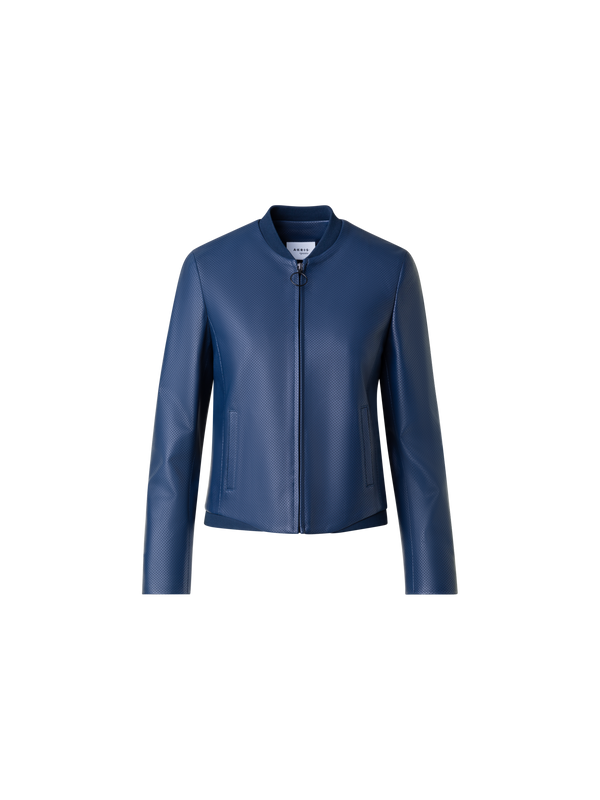 Designer Leather Bomber Jacket - navy - blue
