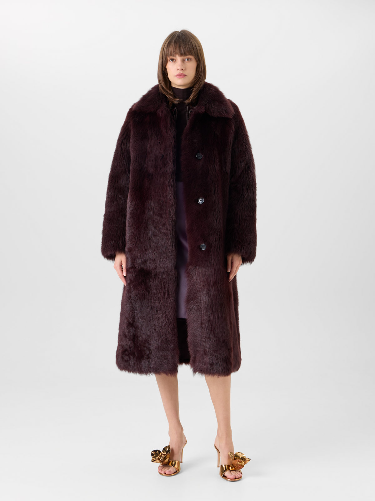 Designer Oversized Long Toscana Shearling Coat - red 