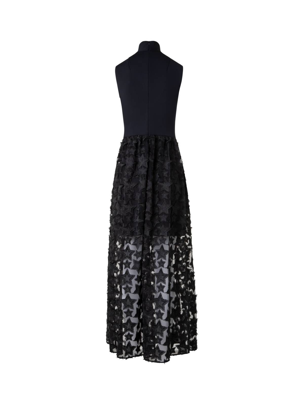 Designer Midi Dress with 3D Star Embroidery - black