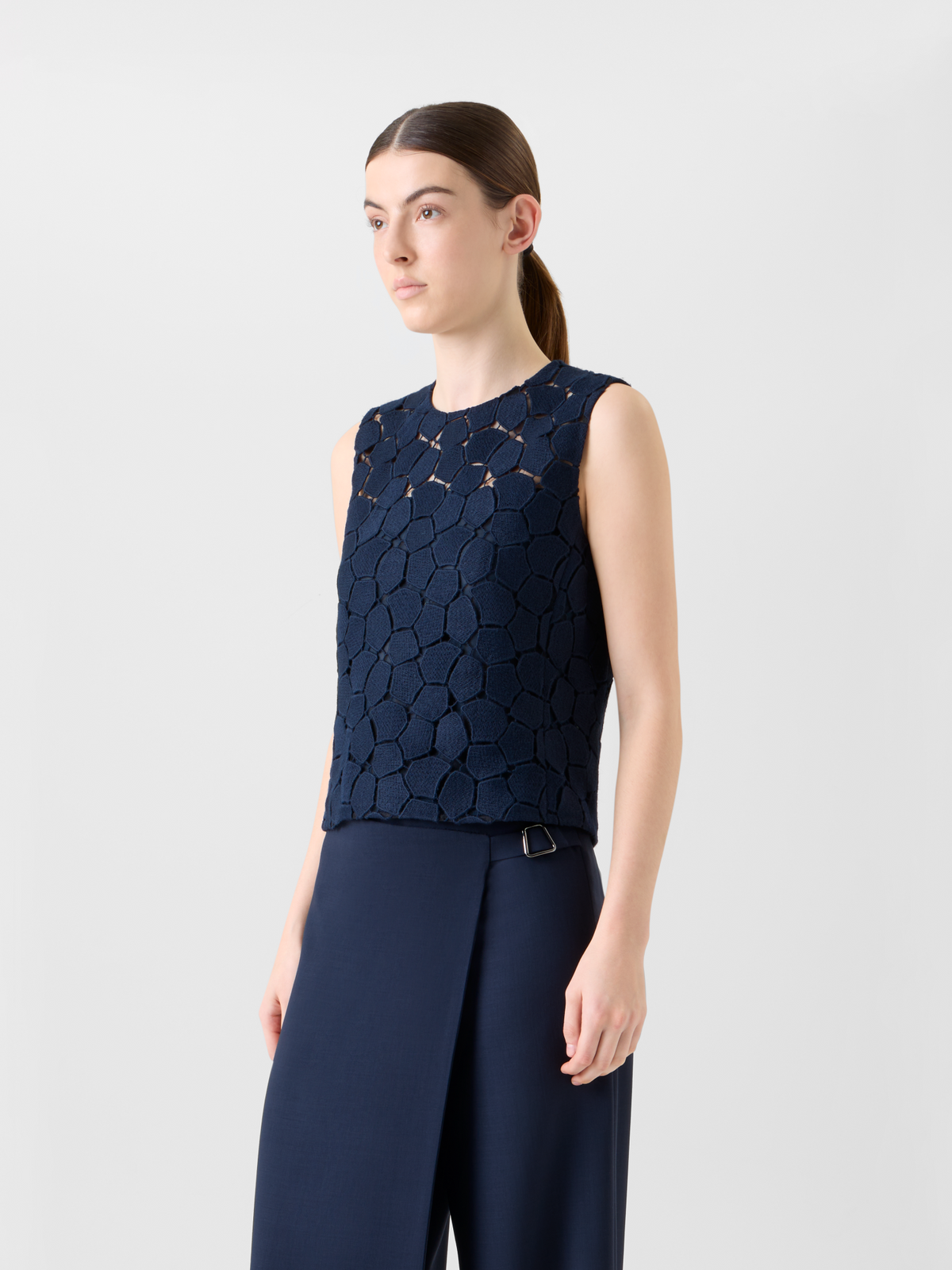 Designer Sleeveless Top with Lapis Lazuli Embroidery - neutral - navy - blue #editorial