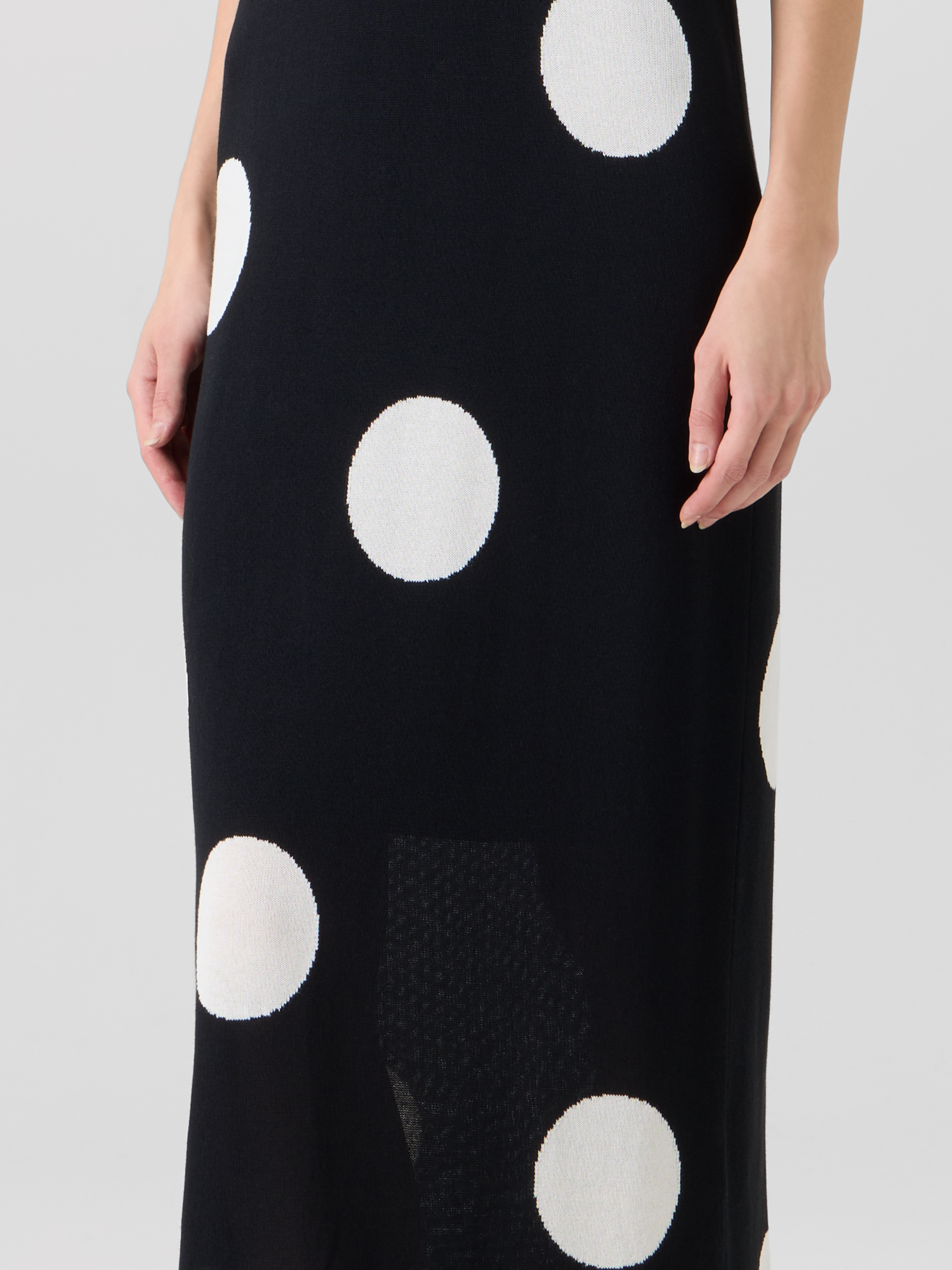 Designer Sleeveless Polka-Dot Midi Knit Dress - black 