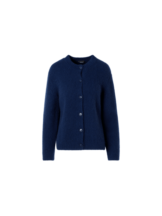 Designer Long-Sleeve Cashmere-Silk Knit Cardigan - blue