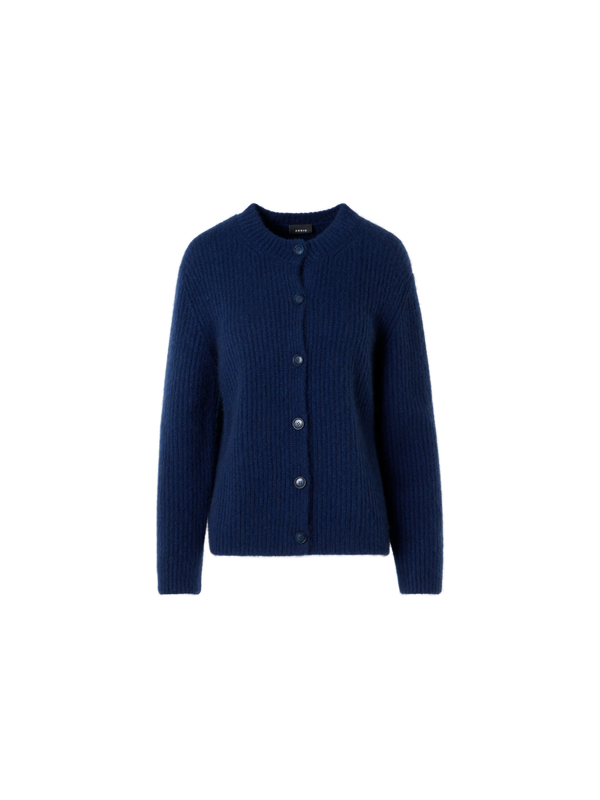 Designer Long-Sleeve Cashmere-Silk Knit Cardigan - blue