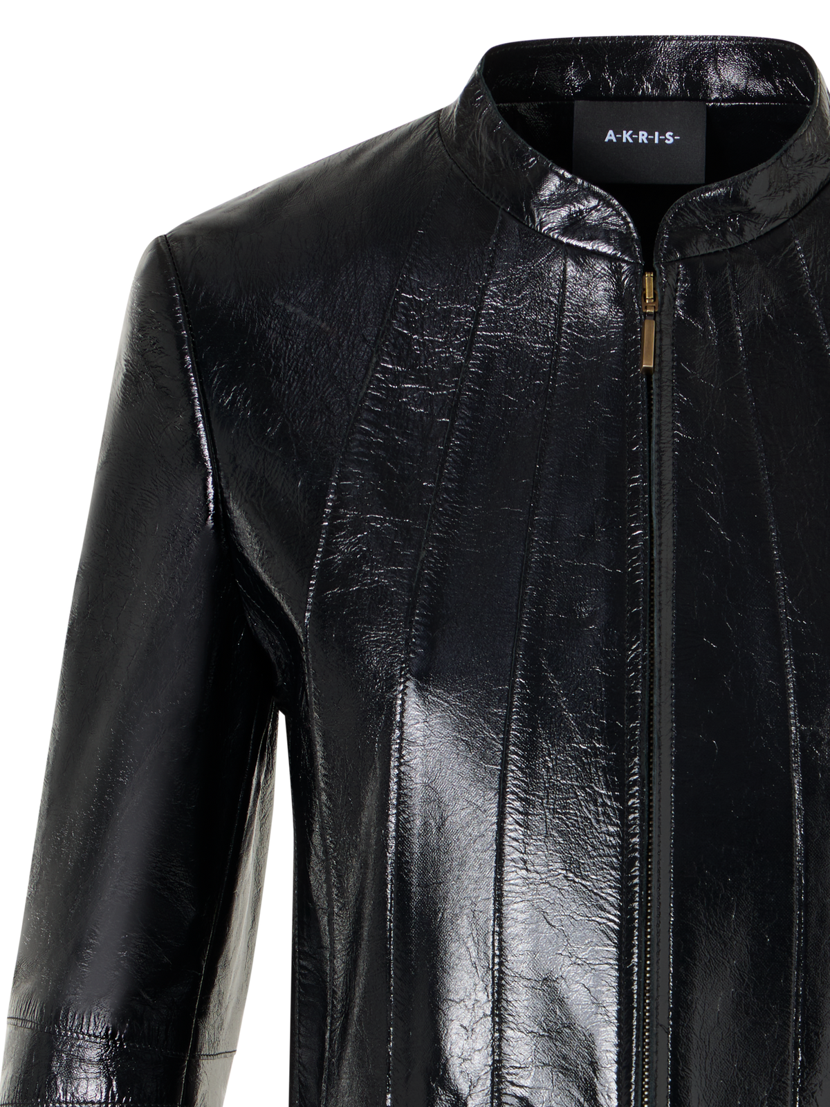 Designer Short Fitted Lacquered Nappa Leather Jacket - black