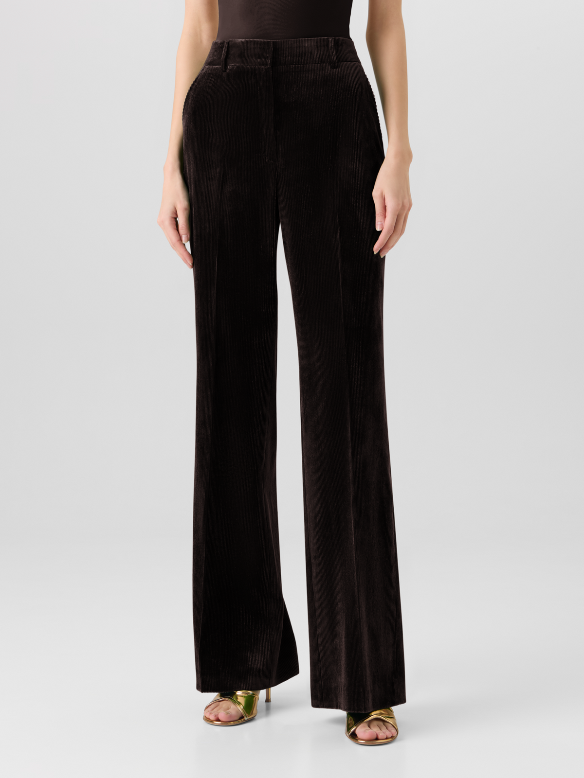 Designer Wide Leg Pants in Fluid Corduroy - brown 