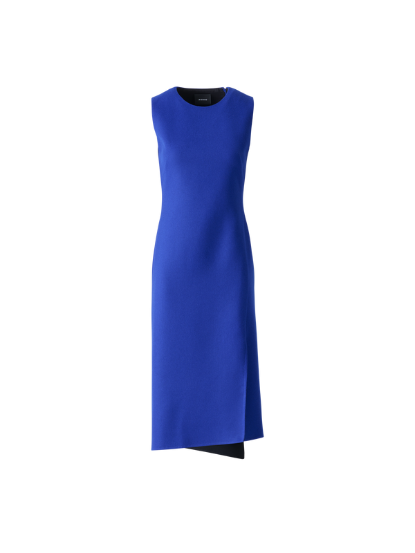 Designer Asymmetrical Wool Double-Face Midi Dress - blue