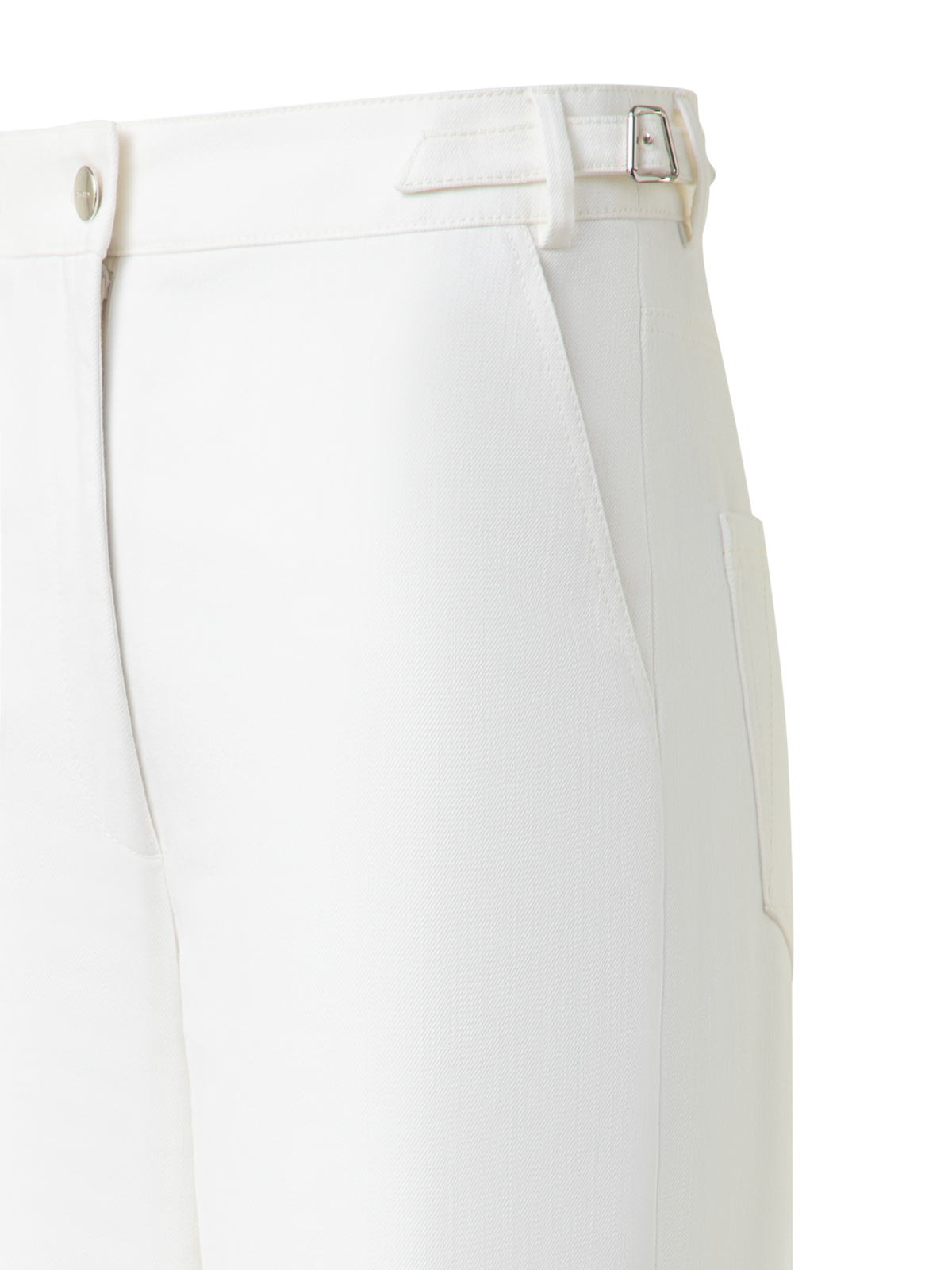 Designer Wide Cotton Denim Stretch Pants - neutral - ecru - white
