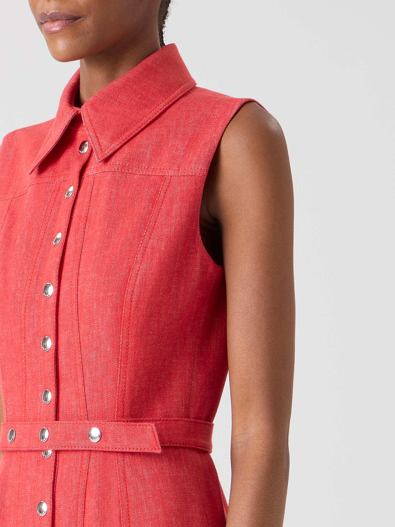 Designer Fit and Flare Denim Midi Dress - red