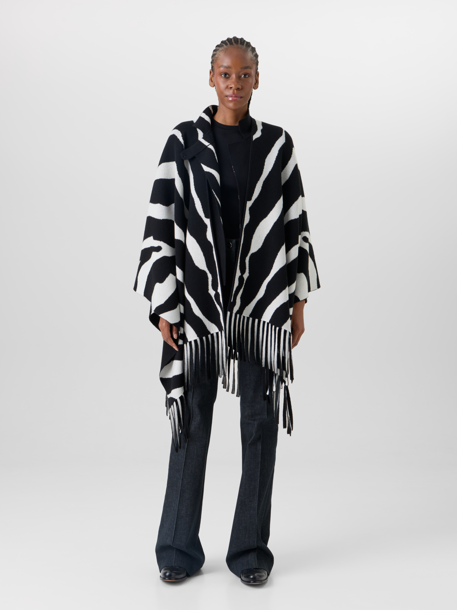 Designer Cashmere Double-Face Knit Cape - multicolor 