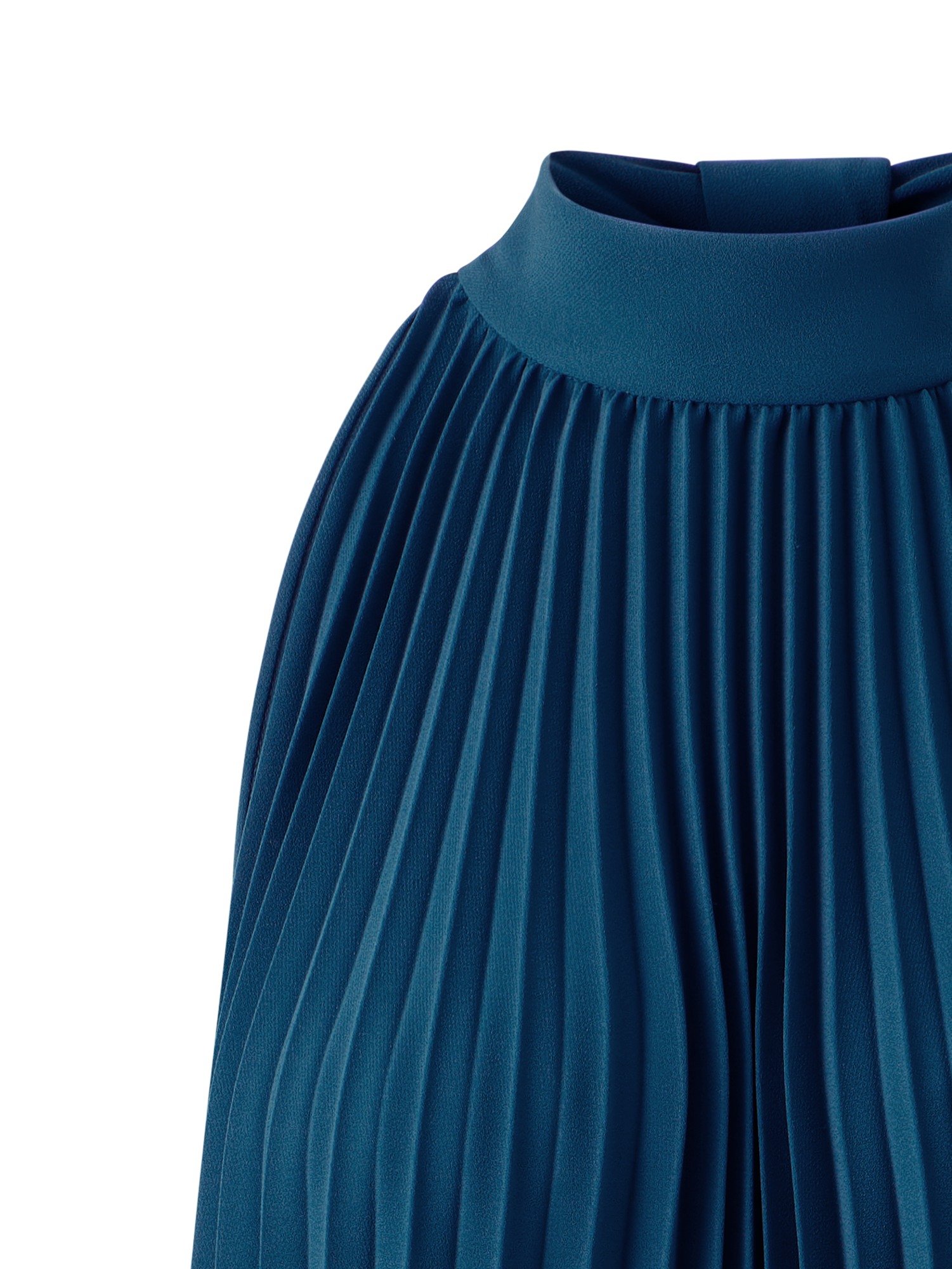 Designer A-Line Plissé Halter Midi Dress - navy