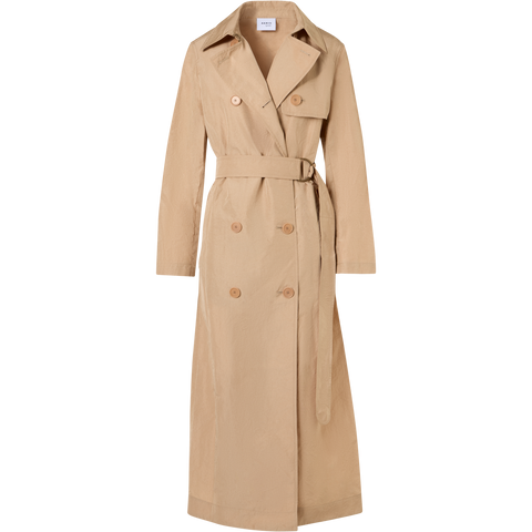 Long-Sleeve Crinkled Parachute-Taffeta Long Trench Coat