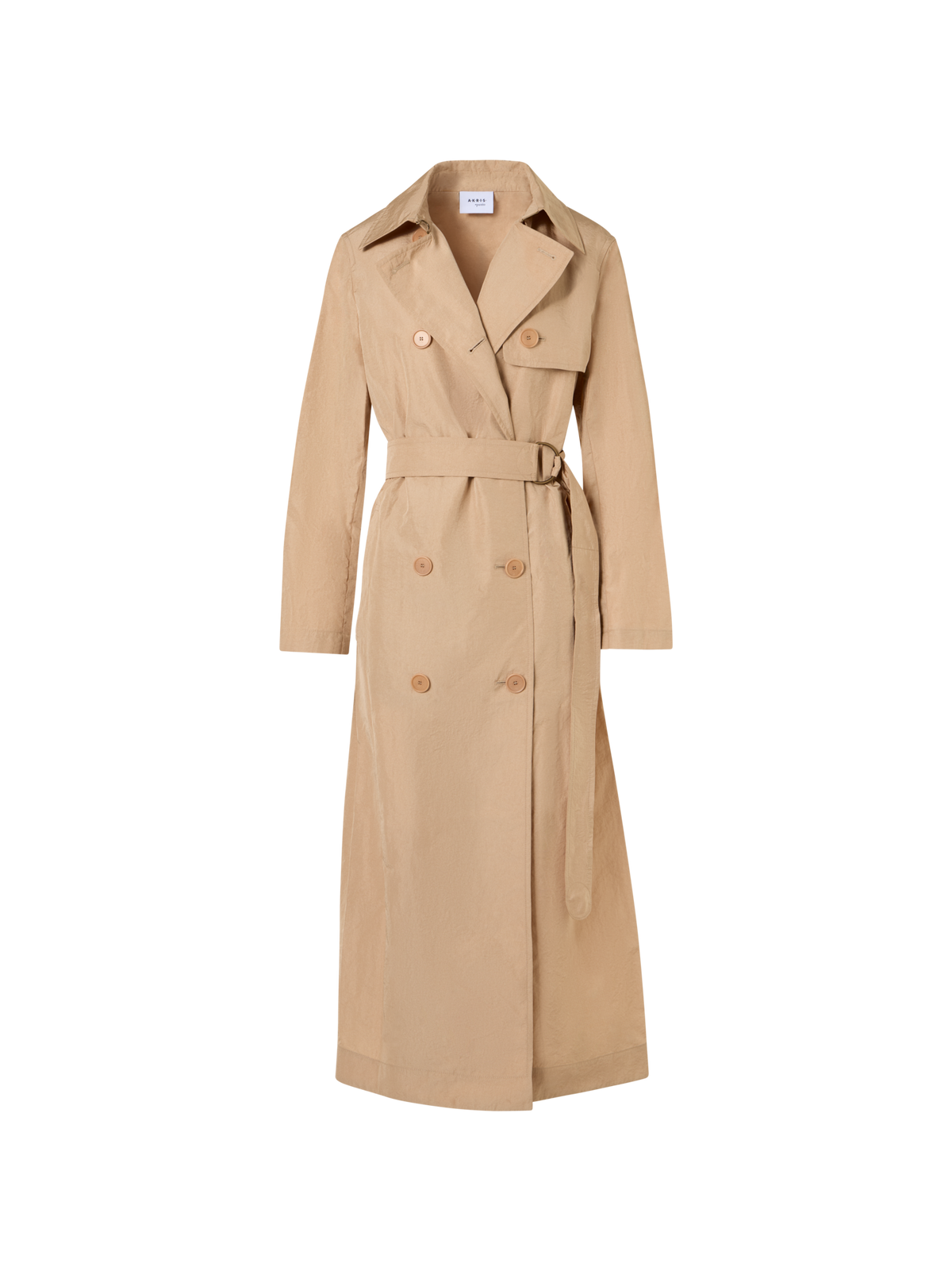 Designer Long-Sleeve Crinkled Parachute-Taffeta Long Trench Coat - beige