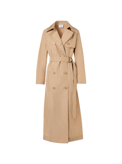 Designer Long-Sleeve Crinkled Parachute-Taffeta Long Trench Coat - beige