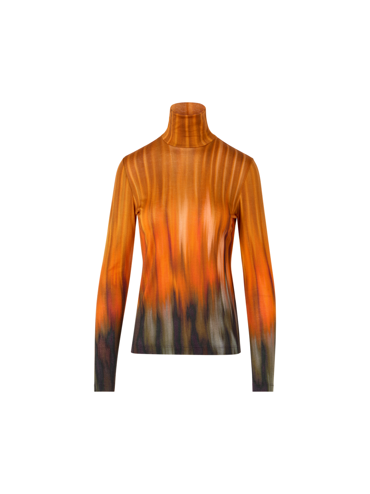 Designer Cashmere Silk Shirt in Fuego Negro Print - black - orange - multicolor