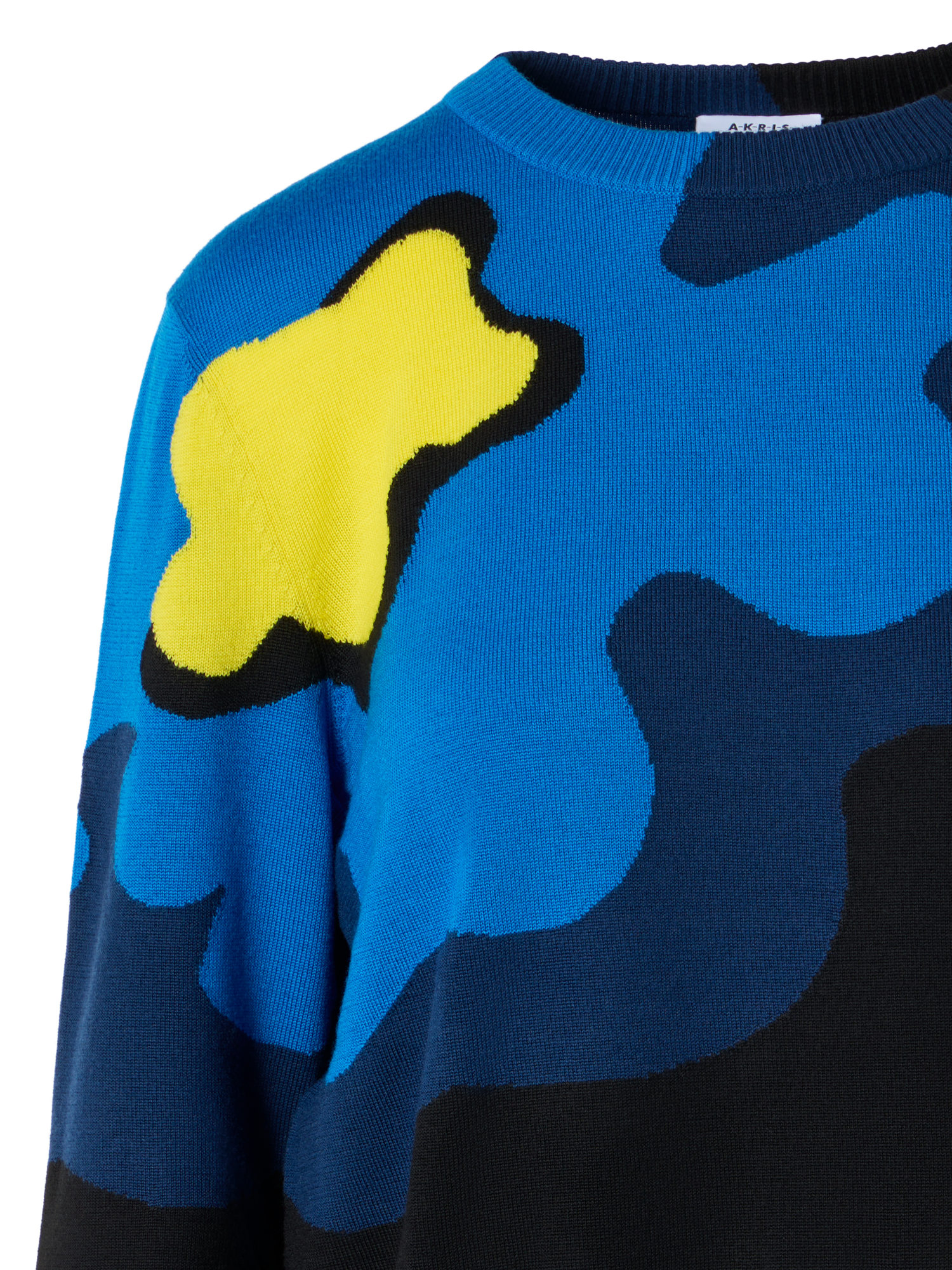 Designer XL Pop Dot Flower Intarsia Sweater - black - blue