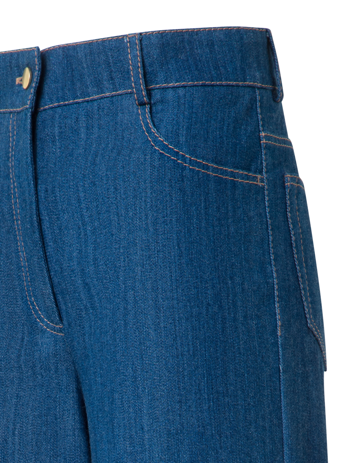 Designer Wide Cotton Denim Stretch Pants - blue