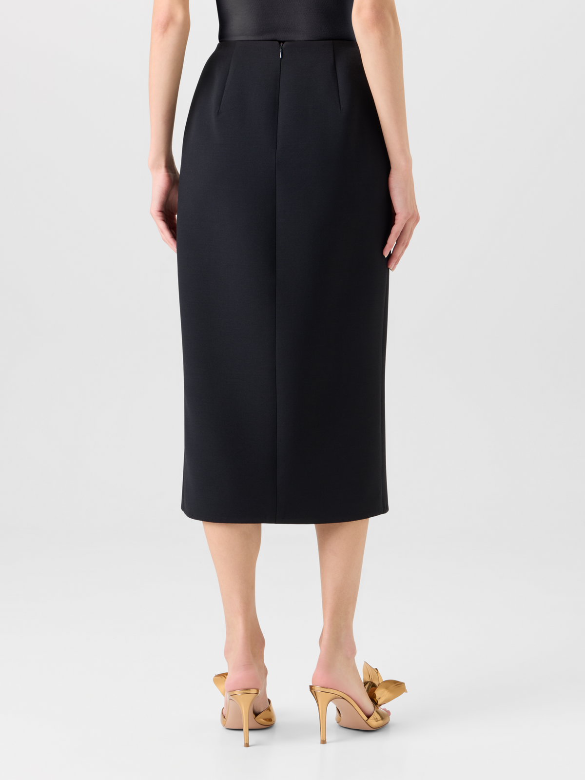 Designer Midi Pencil Skirt in Wool Double-Face - black 
