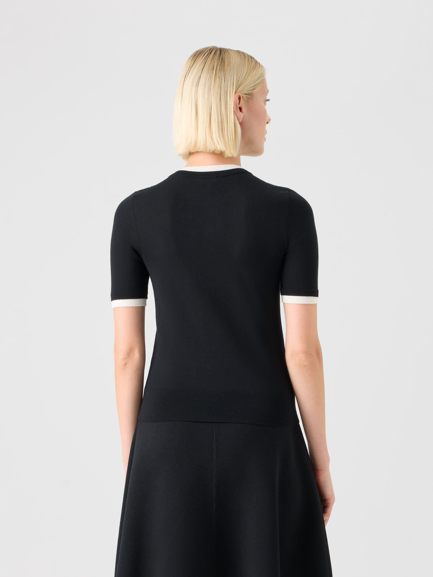 Designer Trompe l’Oeil Layered Wool Sweaterl - black - ecru 