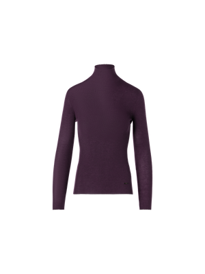 Designer Fine Rib Cashmere Silk Mock Neck Sweater - red