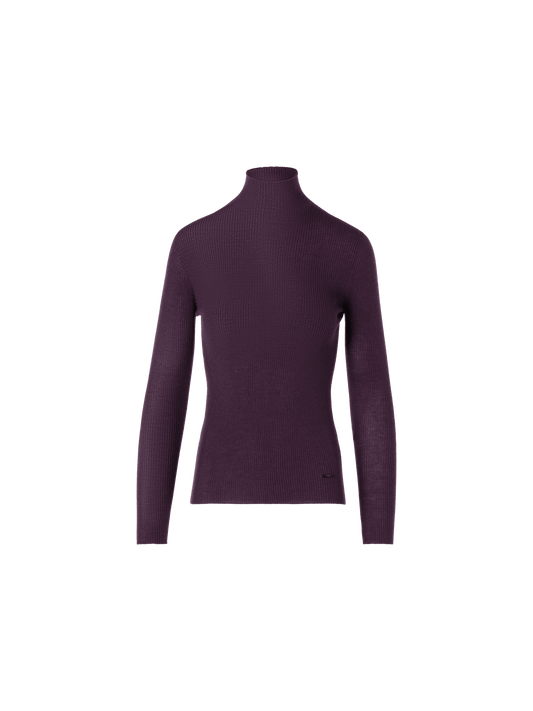 Designer Fine Rib Cashmere Silk Mock Neck Sweater - red