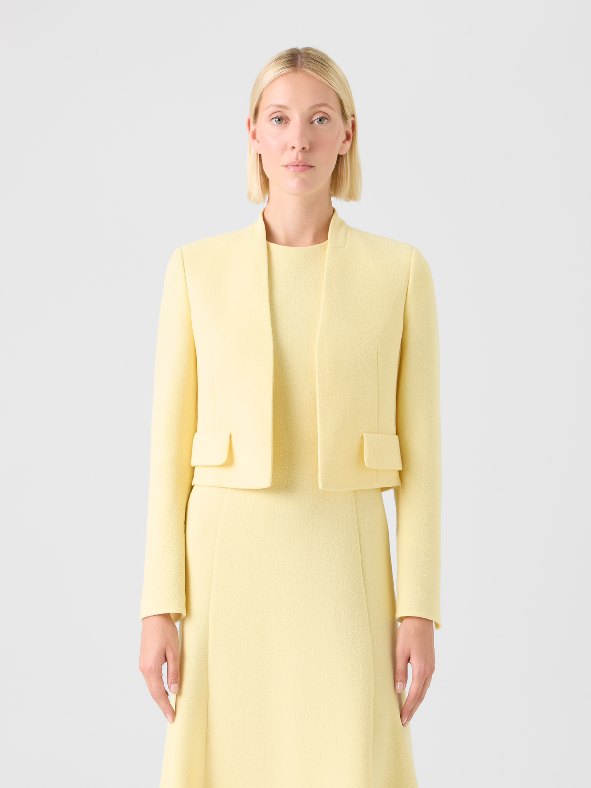 Designer Short Wool Crêpe Double-Face Jacket - yellow #editorial