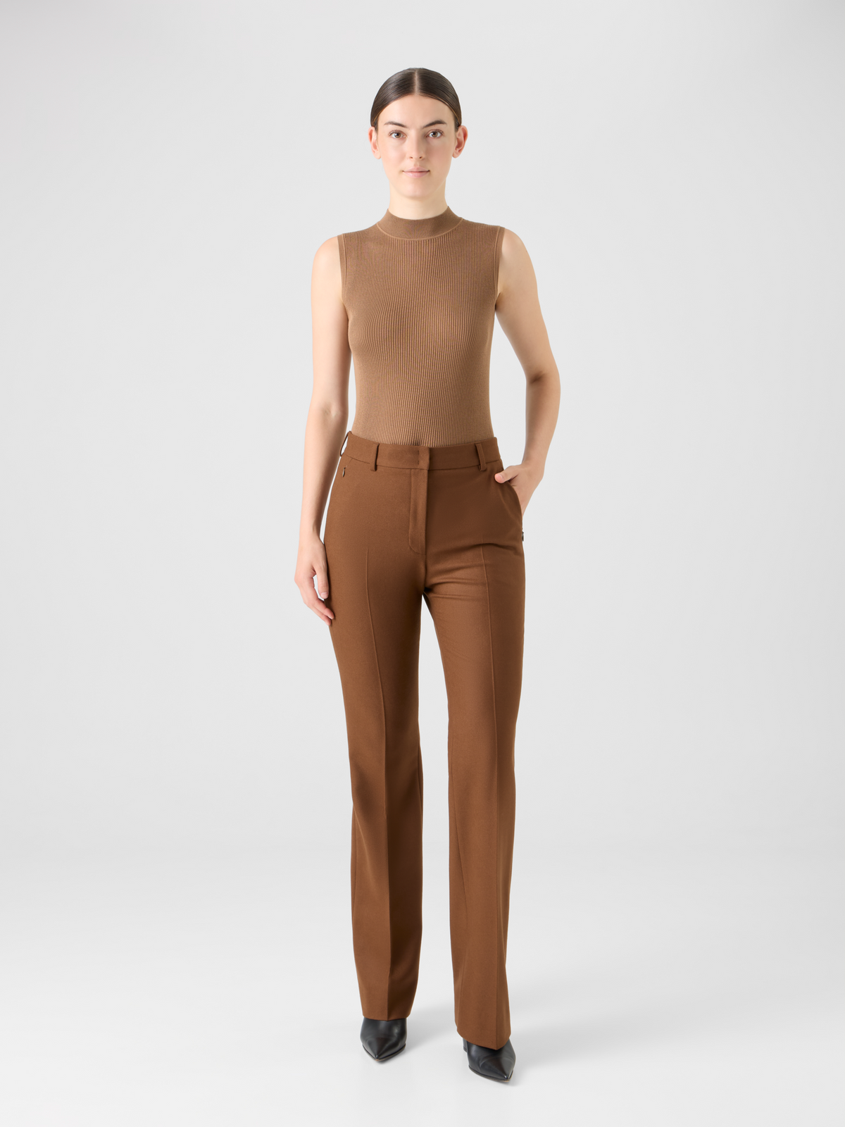 Designer Silk-Cotton Rib Knit Top - brown #editorial