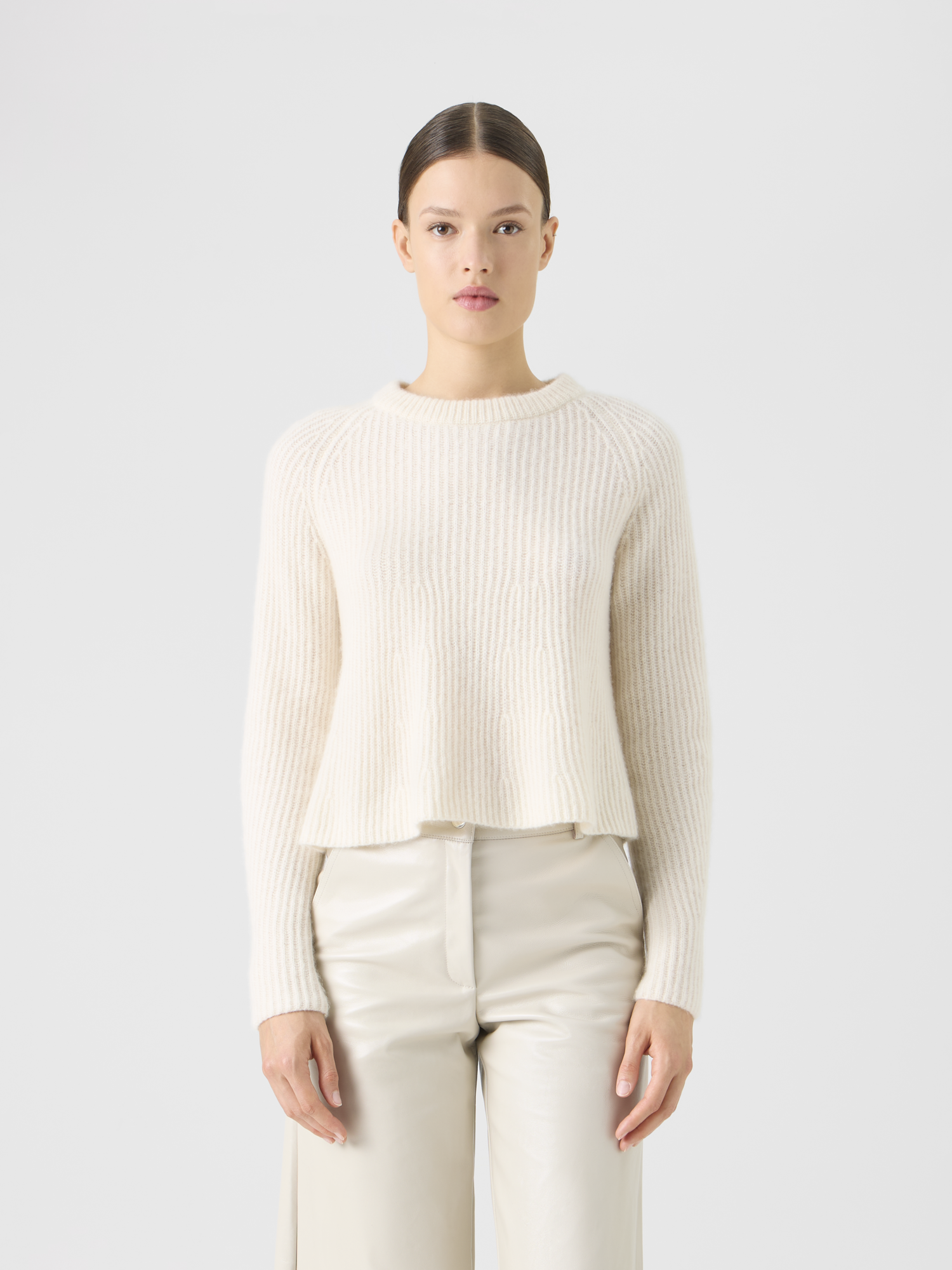 Designer Cashmere-Silk Ribbed Sweater - ecru 