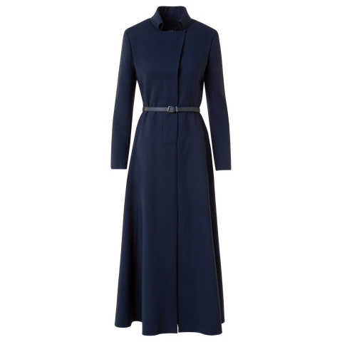 Belted Wool Double-Face Midi Shirt Dress